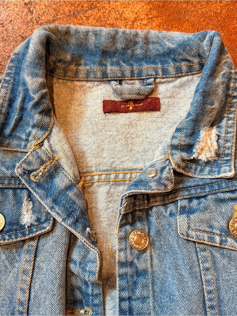7 For All Mankind Light Blue Distressed Denim Jacket - Picture 2 of 14